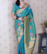 Sky bluecolor soft silk fabric woven meenakari designer ceremonial partywear saree