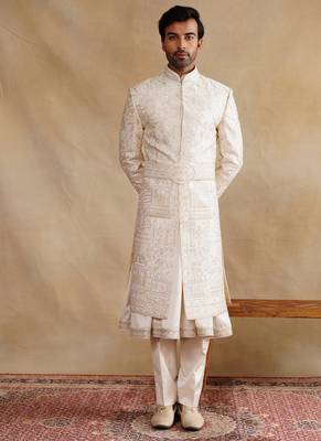 Rose gold thread and swarovski embroidered sherwani for men 1