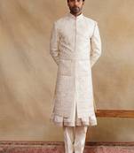 Rose gold thread and swarovski embroidered sherwani for men