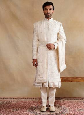 Rose gold thread and swarovski embroidered sherwani for men 2