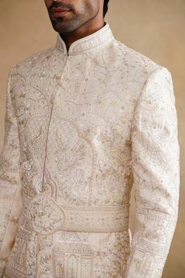 Rose gold thread and swarovski embroidered sherwani for men 3
