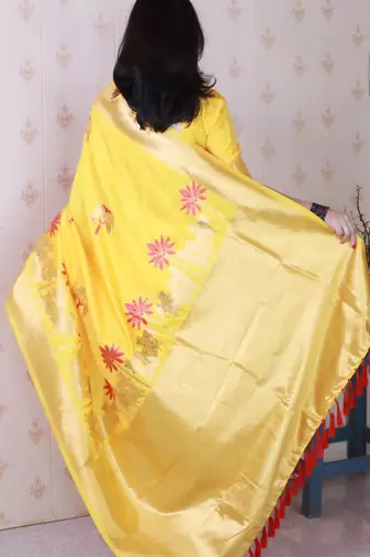 Mustard soft silk blend woven meenakari ceremonial partywear saree