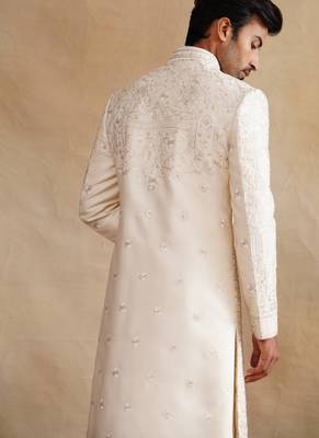 Rose gold thread and swarovski embroidered sherwani for men 4