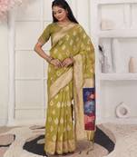 mahendi green color silk blend fabric ceremonial looks partywear saree