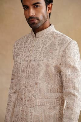Rose gold thread and hand embroidered sherwani for men 3