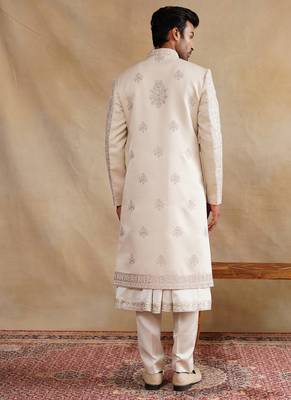 Rose gold thread and hand embroidered sherwani for men 4
