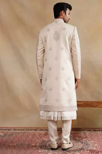 Rose gold thread and hand embroidered sherwani for men