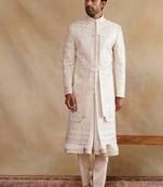 Rose gold thread and swarovski embroidered layered sherwani for men