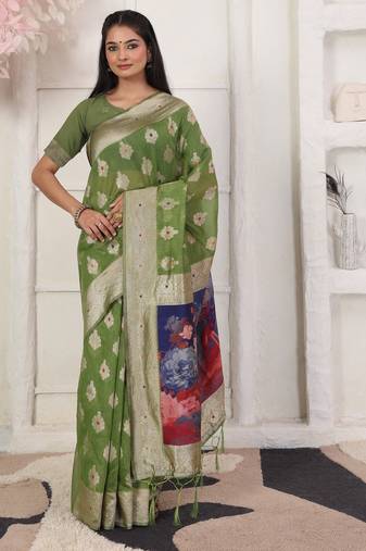 green color silk blend fabric ceremonial looks partywear saree