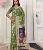 green color silk blend fabric ceremonial looks partywear saree