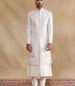 Ivory multicolor thread and swarovski embroidered sherwani for men