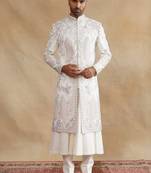 ivory thread and swarovski embroidered designer sherwani for men