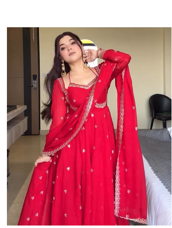 RED FUX BLOOMING EMBROIDERY PARTY WEAR SUIT SET  1