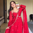 RED FUX BLOOMING EMBROIDERY PARTY WEAR SUIT SET 