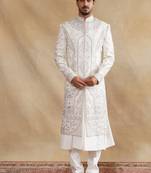 Ivory thread and swarovski embroidered sherwani for men