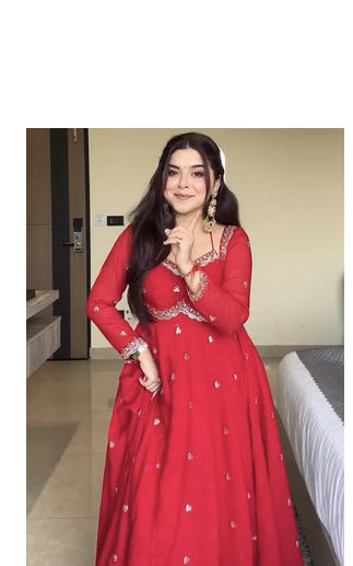 RED FUX BLOOMING EMBROIDERY PARTY WEAR SUIT SET  2