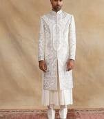 Ivory thread and swarovski embroidered sherwani for men