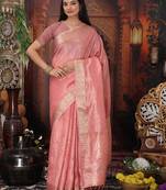 Pink color organza fabric woven designer trendy ethnic saree