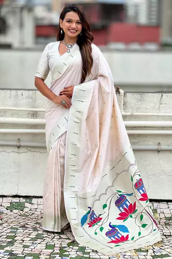 Chiku color paithani silk woven designer ceremonial partywear saree