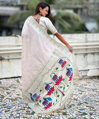 Chiku paithani silk blend woven ceremonial partywear saree 2