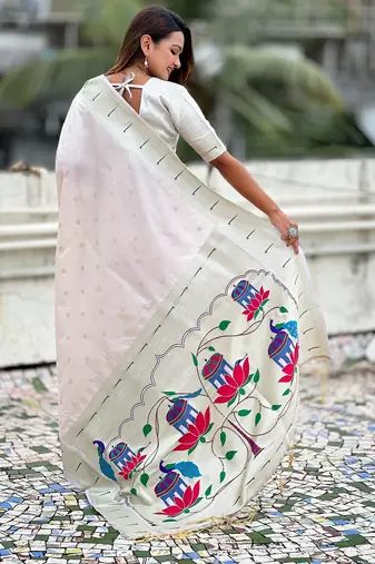 Chiku paithani silk blend woven ceremonial partywear saree