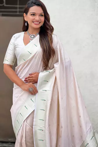 Chiku paithani silk blend woven ceremonial partywear saree