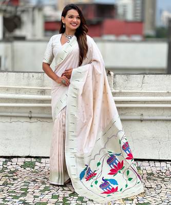 Chiku paithani silk blend woven ceremonial partywear saree 4