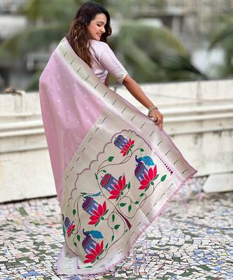 Lavender paithani silk blend woven ceremonial partywear saree 2