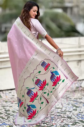 Lavender paithani silk blend woven ceremonial partywear saree