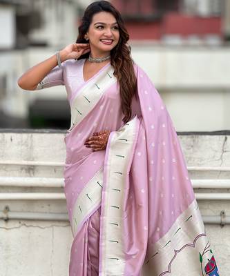 Lavender paithani silk blend woven ceremonial partywear saree 3
