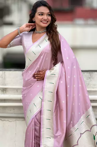 Lavender paithani silk blend woven ceremonial partywear saree
