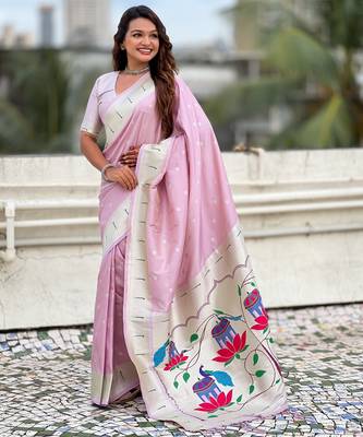 Lavender paithani silk blend woven ceremonial partywear saree 4