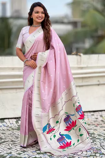 Lavender paithani silk blend woven ceremonial partywear saree