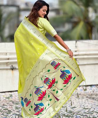 Pista paithani silk blend woven ceremonial partywear saree 2