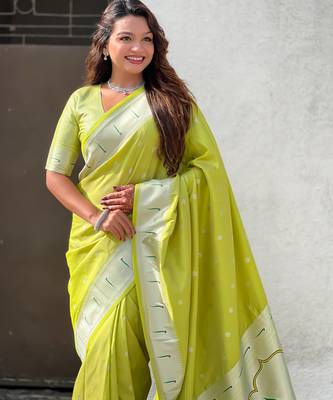 Pista paithani silk blend woven ceremonial partywear saree 3