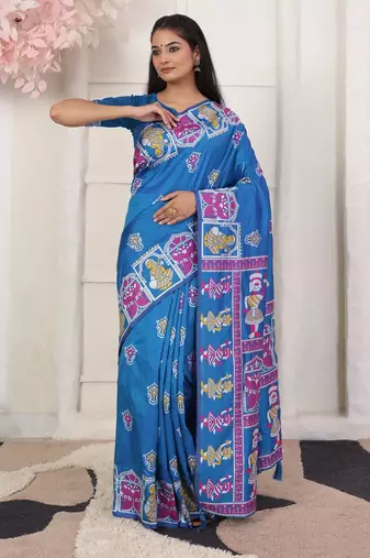 Blue color silk blended woven designer graceful ceremonial saree