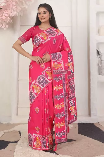 Pink color silk blended woven designer graceful ceremonial saree