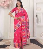 Pink color silk blended woven graceful ceremonial saree