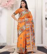 Orange color silk blended woven designer graceful ceremonial saree