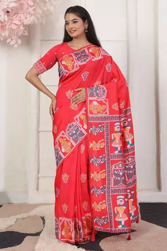 Red color silk blended woven designer graceful ceremonial saree
