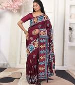 Wine color silk blended woven designer graceful ceremonial saree