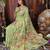 Green color linen cotton fabric woven designer partywear saree