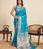 Firozi color soft silk saree for ethnic indian looks