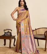 Gold color soft silk saree for ethnic indian looks