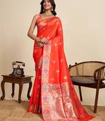 Orange color soft silk saree for ethnic indian looks