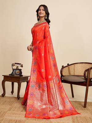 Orange soft silk blend saree ethnic indian looks 4