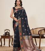 Black color soft silk saree for ethnic indian looks