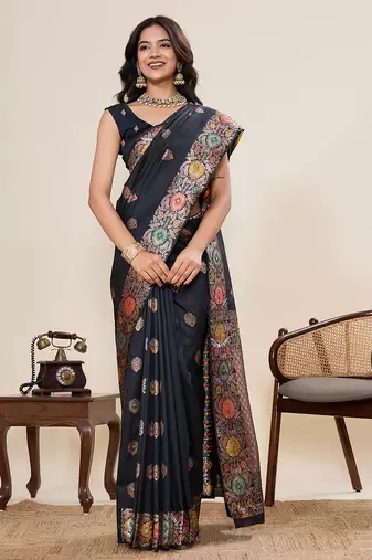 Black soft silk blend saree ethnic indian looks