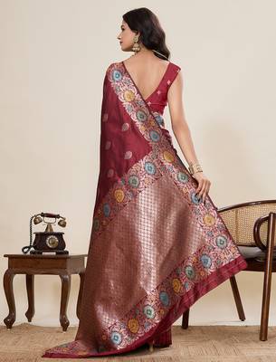 Maroon soft silk blend saree ethnic indian looks 2