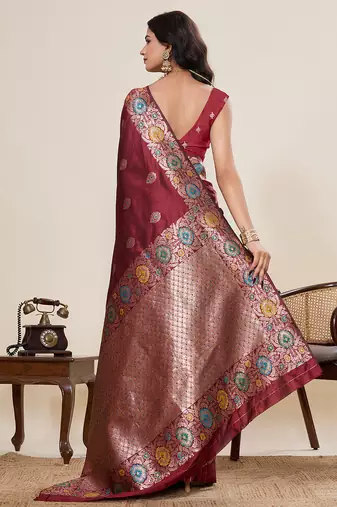 Maroon soft silk blend saree ethnic indian looks